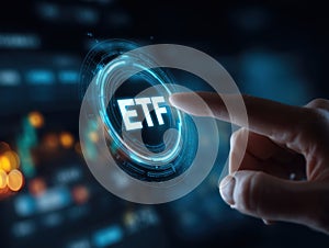 hand pressing etf button on digital interface