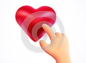 Hand pressing like button. Heart symbol.