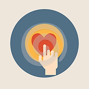 Hand pressing like ( heart ) button flat design vector illustration