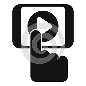 Hand pressing play button on smartphone screen icon