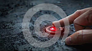 A hand pressing a red button on the side of an object, AI