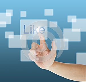 Hand pressing touchscreen like button