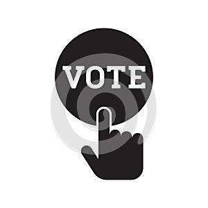 Hand pressing vote button icon, Polling, Voting election with hand sign, Pictogram flat design vector illustration.