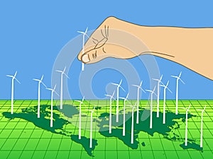 Hand pressing world map