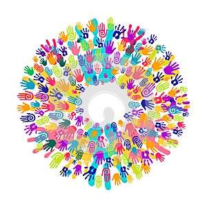 Hand print circle concept for teamwork help