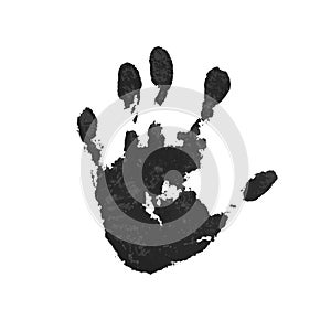 Hand print isolated on white background. Black paint human hands. Silhouette of child, kid, young people handprint
