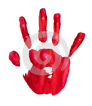 Hand print red paint isolated