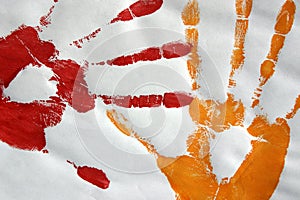 Hand prints in colour