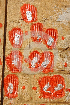Hand prints of women who committed sati in Jodhpur,India