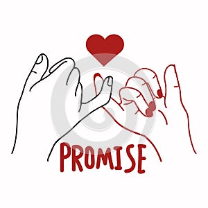 Hand Promise outline vector with red heart concept