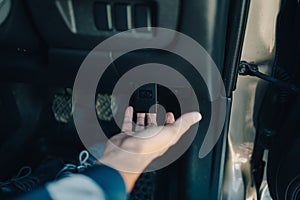 Hand pull the botton for open bonnet after car broken, car breakdown on roadside