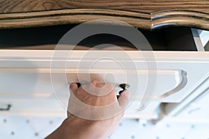 Hand Pull Open white Wooden Drawer