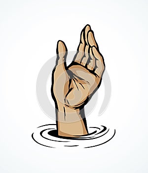 Hand pulls up. Vector drawing