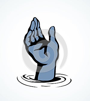 Hand pulls up. Vector drawing