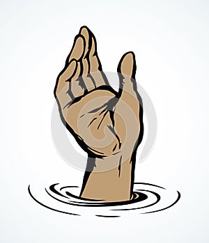 Hand pulls up. Vector drawing