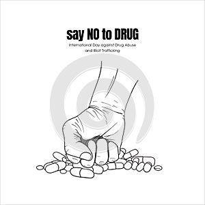 Hand punching drugs hand drawn illustration design for say no to drug campaign design