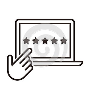 Hand push on star. Selecting favorite. Five star rating icon