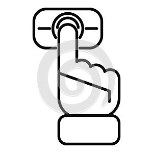 Hand pushing button on control panel, line icon