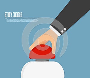 Hand pushing button. Flat design vector