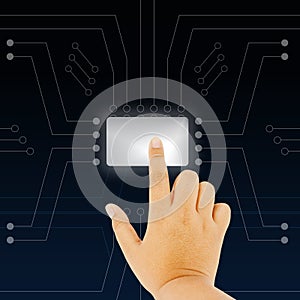 Hand pushing the button.