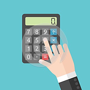 Hand pushing calculator button