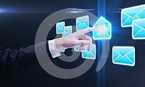 Hand pushing a envelope touchscreen button