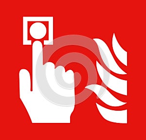 The hand is pushing fire alarm sign switch