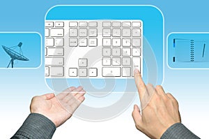 Hand pushing keyboard on a touch screen interface