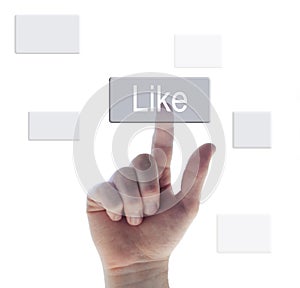 Hand pushing the like button