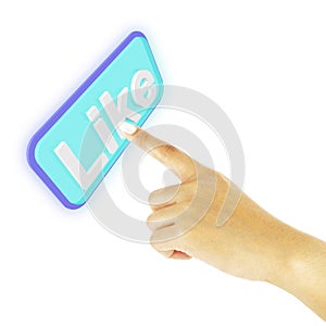 Hand pushing like button on white