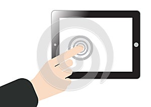 Hand pushing or press on touch screen at tablet mobile phone in