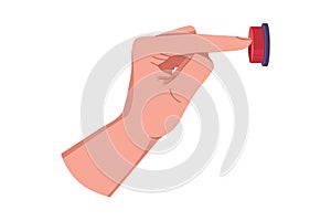 Hand pushing and pressing button.