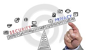Hand pushing privacy above security concep