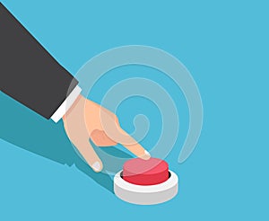 Hand pushing red button. Press button. Vector illustration