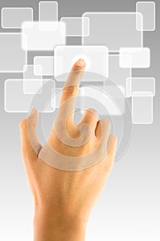 Hand pushing touch screen icon