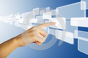 Hand pushing touch screen icon