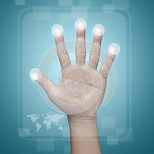 Hand pushing on a touch screen interface