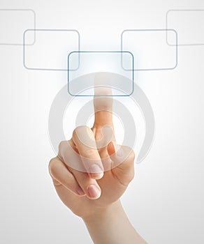 Hand pushing virtual button