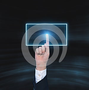 Hand pushing virtual button