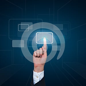 Hand pushing virtual button