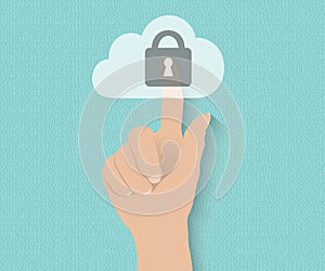 Hand pushing virtual cloud security button