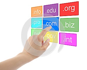 Hand pushing virtual domain name