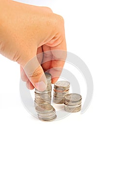 Hand put coin to money