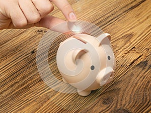 Hand Put Coin to Piggy Bank, Money Box, Saving Pig, Moneybox, Piggybank