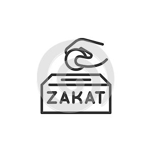 Hand putting money in Zakat Box line icon