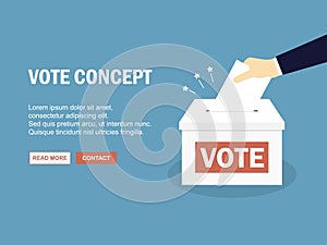 Hand putting paper in the ballot box. Vector illustration