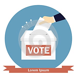 Hand putting paper in the ballot box. Vector illustration photo