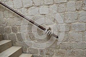 Hand rail on stairs in the courtyard