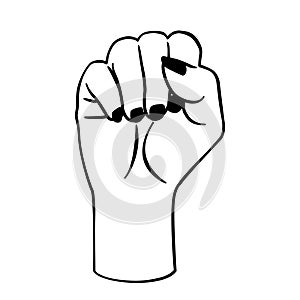 Hand raised sketch line feminists rights fist