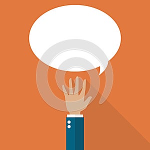Hand raised with speech bubble